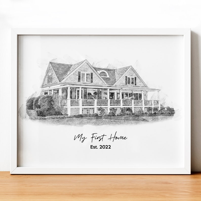 House Portrait, Custom Pencil House Sketch, Christmas Gift, Wedding Venue Sketch, Custom Home Portrait, Drawing From Photo, House Sketch image 1