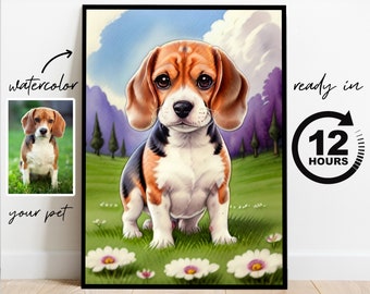 Watercolor Pet Portrait From Photo Custom Dog Portrait Personalized Dog Gift Pet Memorial Birthday Gift For Her Dog Mom Mother's Day Gift