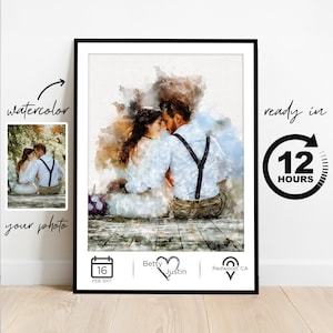 Custom Couple Portrait Watercolor Personalized Valentines Day Gift Anniversary Gift Engagement Gift Wedding Gift Portrait From Photo