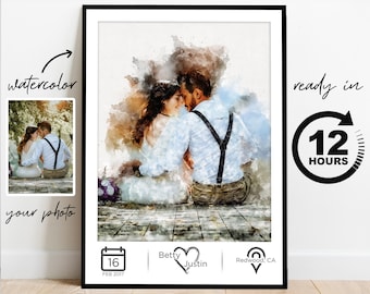 Custom Couple Portrait Watercolor Personalized Valentines Day Gift Anniversary Gift Engagement Gift Wedding Gift Portrait From Photo