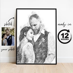 Custom Portrait From Photo,  Christmas Gift, Sketch From Photo, Pencil Portrait, Couple Portrait, Drawing From Photo, Wedding Anniversary