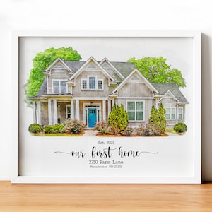 Custom Watercolor House Portrait,Watercolor House Painting,Personalized Housewarming,First Home Gift,Realtor Closing Gift,Christmas Gift image 1