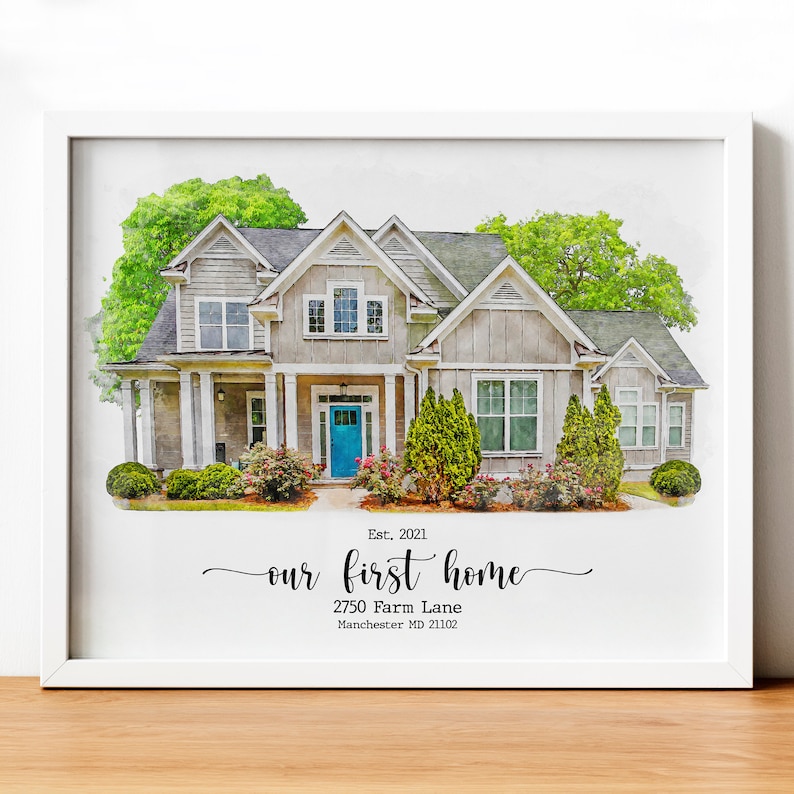 Custom Watercolor House Portrait,Watercolor House Painting,Personalized Housewarming,First Home Gift,Realtor Closing Gift,Christmas Gift image 1