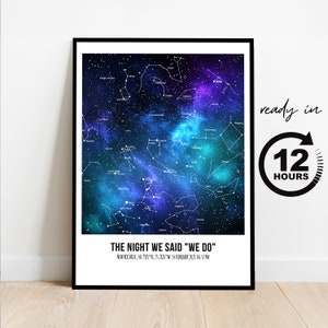Mapa estelar personalizado por fecha, regalo de boda, mapa de constelaciones, impresión de mapa estelar, carta estelar, mapa del cielo nocturno, La noche en que nos conocimos, regalo de aniversario