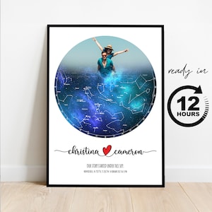 Mappa stellare personalizzata con foto, mappa stellare per data, mappa delle costellazioni, stampa mappa stellare, mappa stellare personalizzata, mappa del cielo notturno, regalo di anniversario
