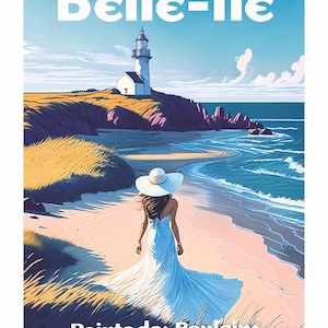 BELLE ILE Poster unique creation, all the cult places of Brittany, Morbihan, Finistère, Ile et Vilaine, Côte d&#39;Armor