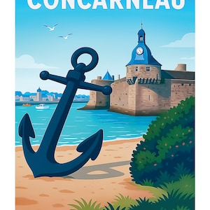 CONCARNEAU Poster einzigartige Kreation, finden Sie alle Kultorte der Bretagne, Morbihan, Finistère, Île et Vilaine