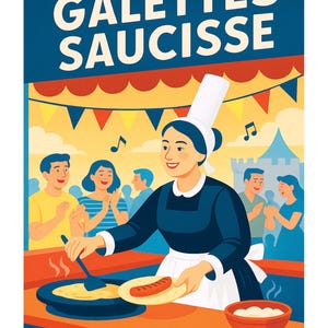 SAUSAGE GALETTES BRITTANY Poster unique creation, find all the cult places of Brittany, Morbihan, Finistère, Île et Vilaine