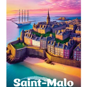 SAINT MALO Poster criação única, encontre todos os locais de culto da Bretanha, Morbihan, Finistère, Île et Vilaine