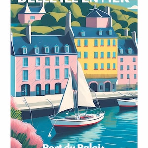 BELLE ILE Poster unique creation, all the cult places of Brittany, Morbihan, Finistère, Ile et Vilaine, Côte d&#39;Armor