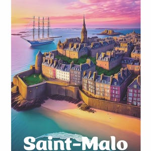SAINT MALO Poster unique creation, find all the cult places of Brittany, Morbihan, Finistère, Île et Vilaine