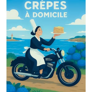 CREPES EM CASA Criação única de cartazes, encontre todos os locais de culto da Bretanha, Morbihan, Finistère, Île et Vilaine
