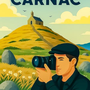 TUMULUS OF CARNAC Cartaz de criação única, encontre todos os locais de culto da Bretanha, Morbihan, Finistère, Île et Vilaine