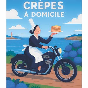 CREPES AT HOME Brittany Poster unique creation, find all the cult places of Brittany, Morbihan, Finistère, Île et Vilaine