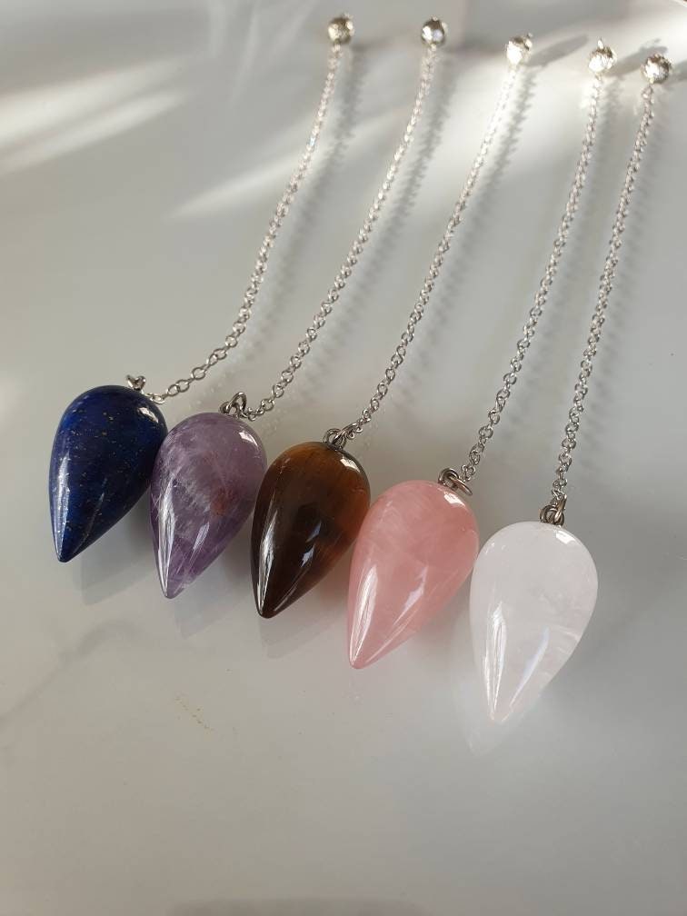 Pendule Radiesthésie Goutte Pierre Précieuse Naturelle Reiki Divination Oracle Crystal Quartz Lapis 