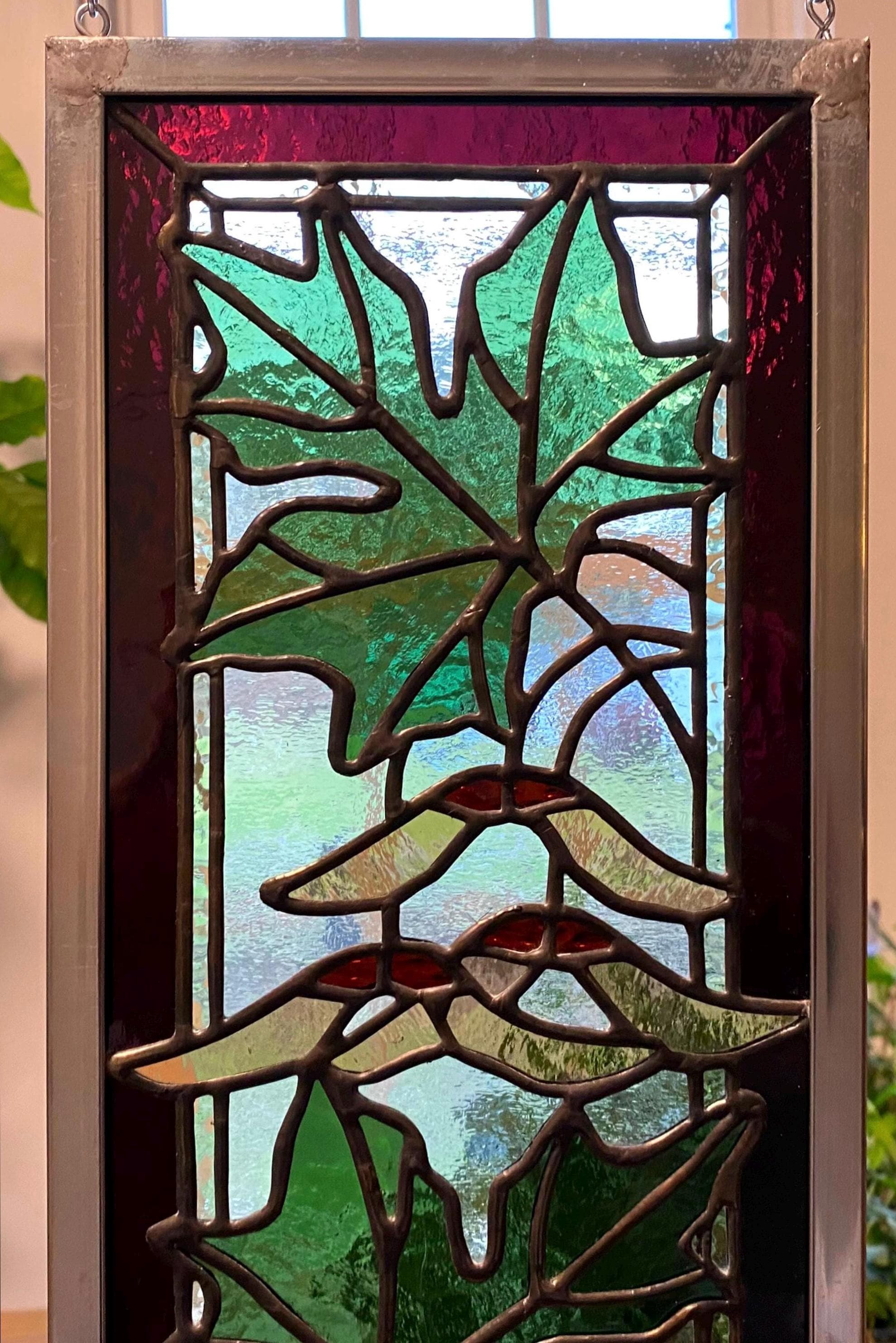 Vertical Maple Leaf Stained Glass Window Panel - Etsy