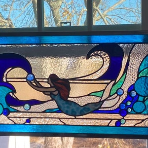 Stained Glass Panel, handcrafted Mermaid Stained Glass Window Panel, Stained Glass Mermaid