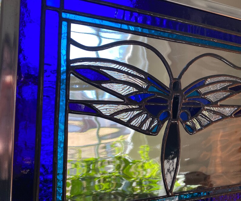 Stained Glass Dragonfly Panel Window Etsy