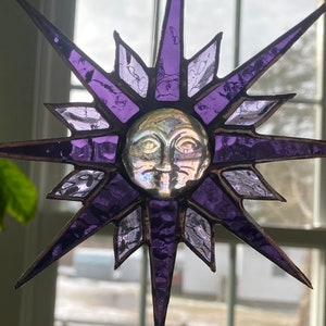 Stained Glass Purple Sunburst Sunface Suncatcher