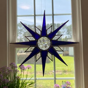 Cobalt Blue Stained Glass Sunburst Suncatcher