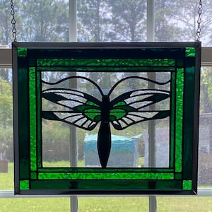 Green Dragonfly Stained Glass Panel