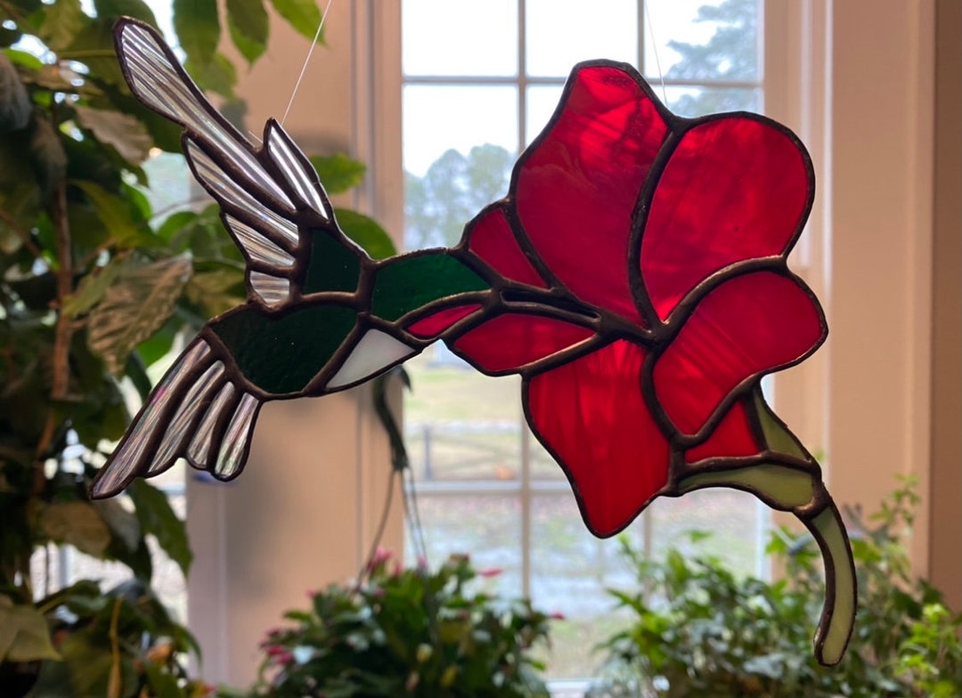 Stained Glass Hummingbird Suncatcher, Hummingbird, Bird Suncatcher