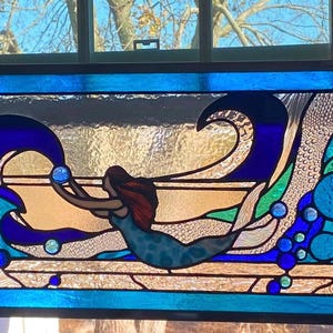 Stained Glass Panel, handcrafted Mermaid Stained Glass Window Panel, Stained Glass Mermaid