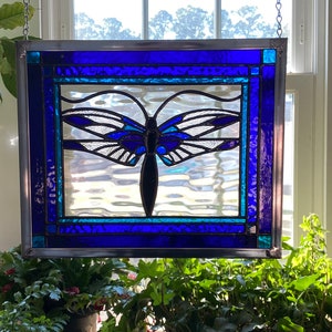 Stained Glass Dragonfly Panel Window