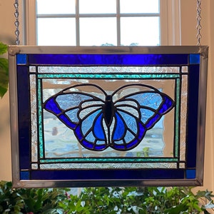 Stained Glass Blue Butterfly Panel