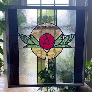 Stained Glass Mackintosh Rose Panel