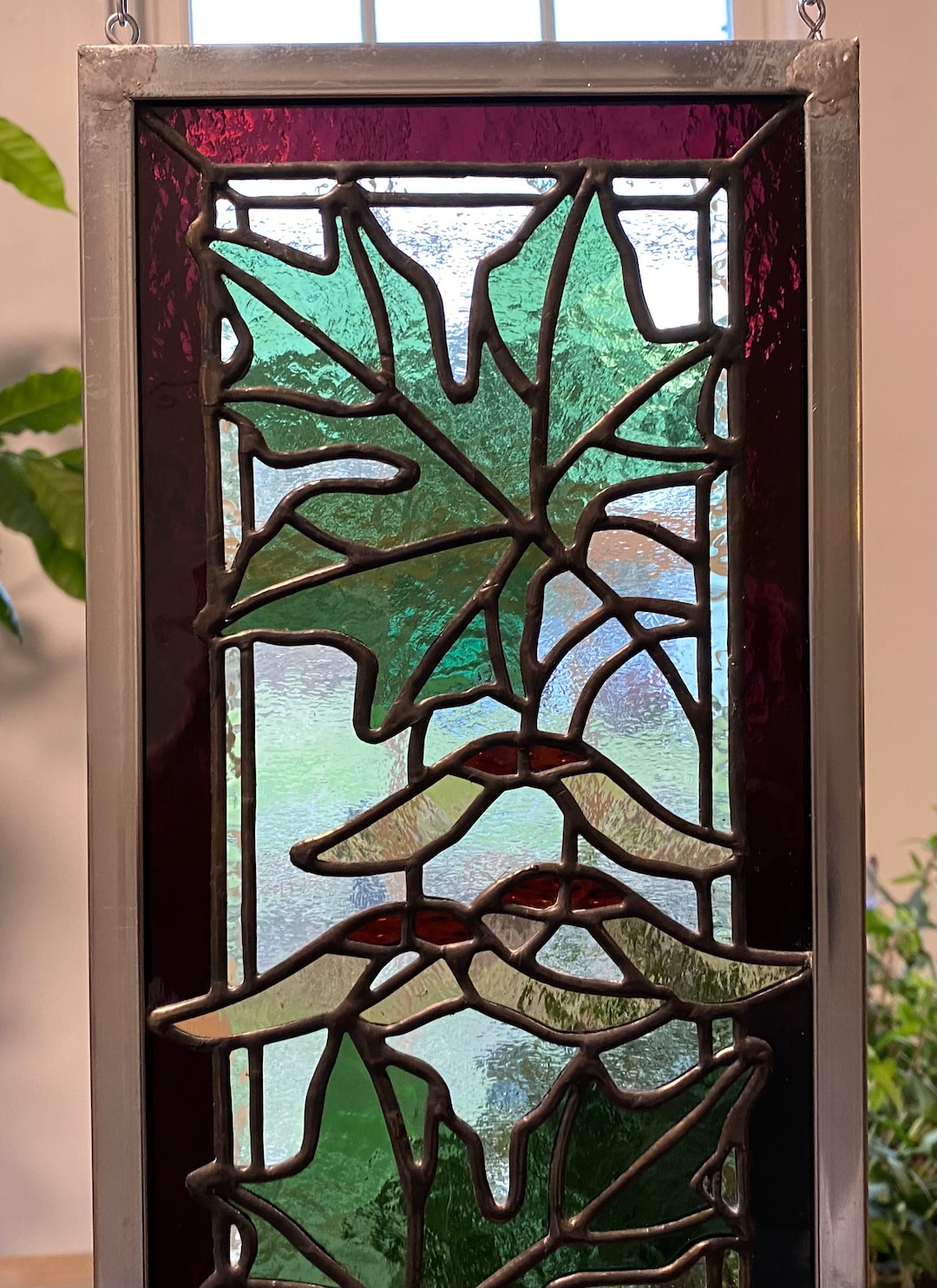 ステンドグラス　Glass　Leaves Vertical Maple Leaf Stained Glass Window Panel - Etsy