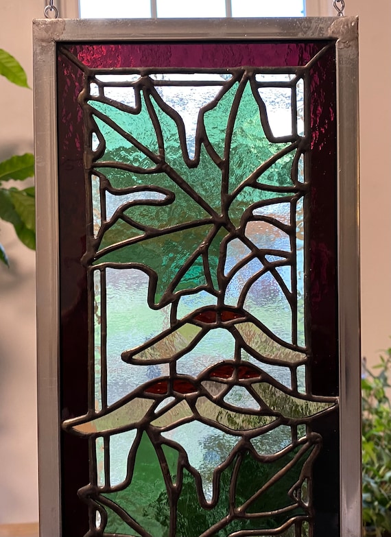 Vertical Maple Leaf Stained Glass Window Panel - Etsy
