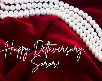 Happy Deltaversary, Soror! - Flat Blank Notecard - Red and white - Pearls - Anniversary - 029