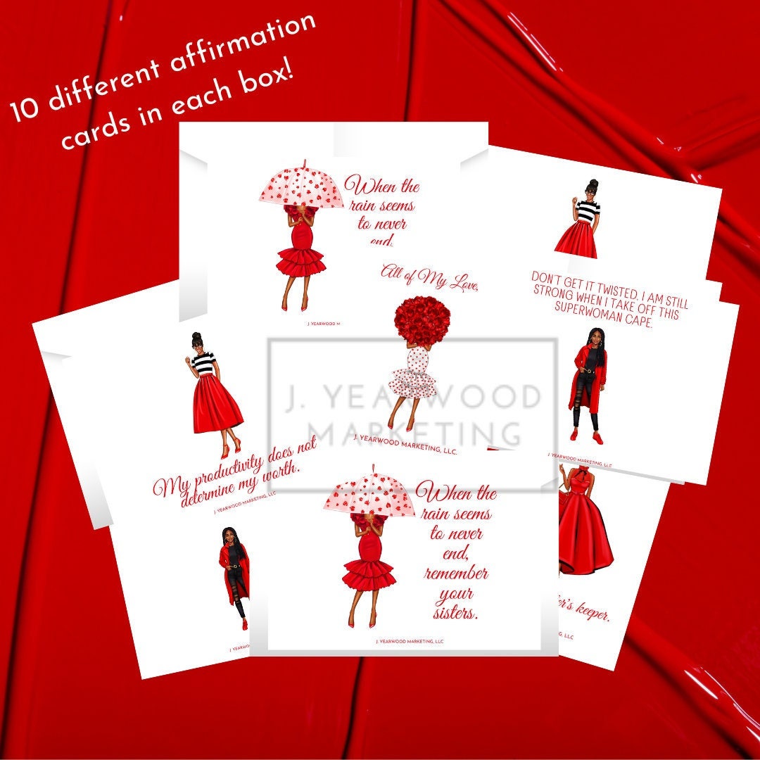 Affirmation Cards - Red and White - Beautiful African American Women - Sisterhood - 050