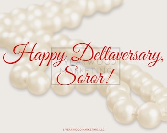 Happy Deltaversary, Soror! - Flat notecards - Blank - Red and White - Pearls - Anniversary - 043