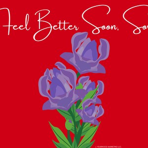 Siéntete mejor pronto, Soror - Tarjeta plana en blanco - Flor roja y púrpura - 031