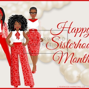 Trio Happy Sisterhood Month (COMPLET) - Rouge et blanc - Belles femmes afro-américaines - 039