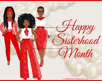Happy Sisterhood Month Trio (FULL) - Red and White - Beautiful African American Women - 039