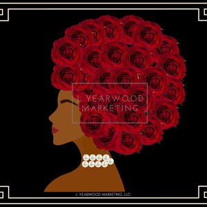 Hermosa tarjeta de notas de mujer afroamericana - Rosas rojas y perlas - 045