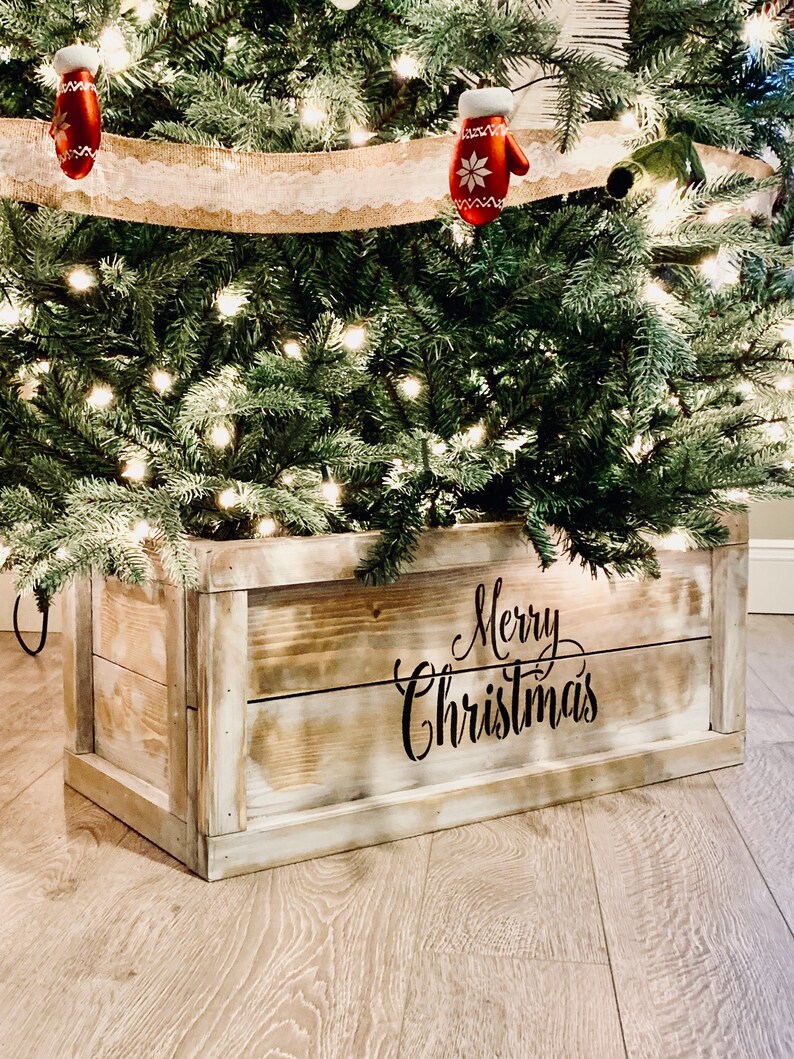 Handcrafted Christmas Tree skirt box collar stencilled with Etsy