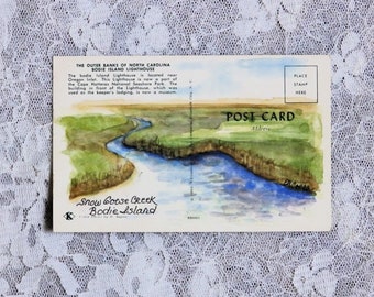 Outer Banks Postcard, original painting on vintage Bodie Island postcard