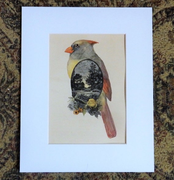 Cardinal Painting Original Art Female Cardinal on Book Page | Etsy