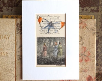 Butterfly Painting on an original book page from the 1800's, orange-tipped butterfly, entomologist gift, gift for book lover