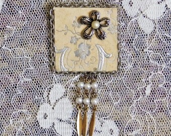 Wedding Celebration Pin created from an antique book cover from 1886, bridal shower or anniversary gift