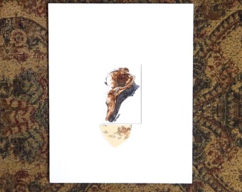 Whelk Seashell, original mini painting on Yupo, accented with antique ephemera