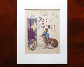 Rabbit Painting on antique sheet music, original painting on original sheet music from 1919