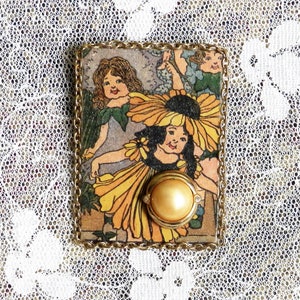 Flower Child Book Pin created from cover of antique book, gift for book or flower lover image 1