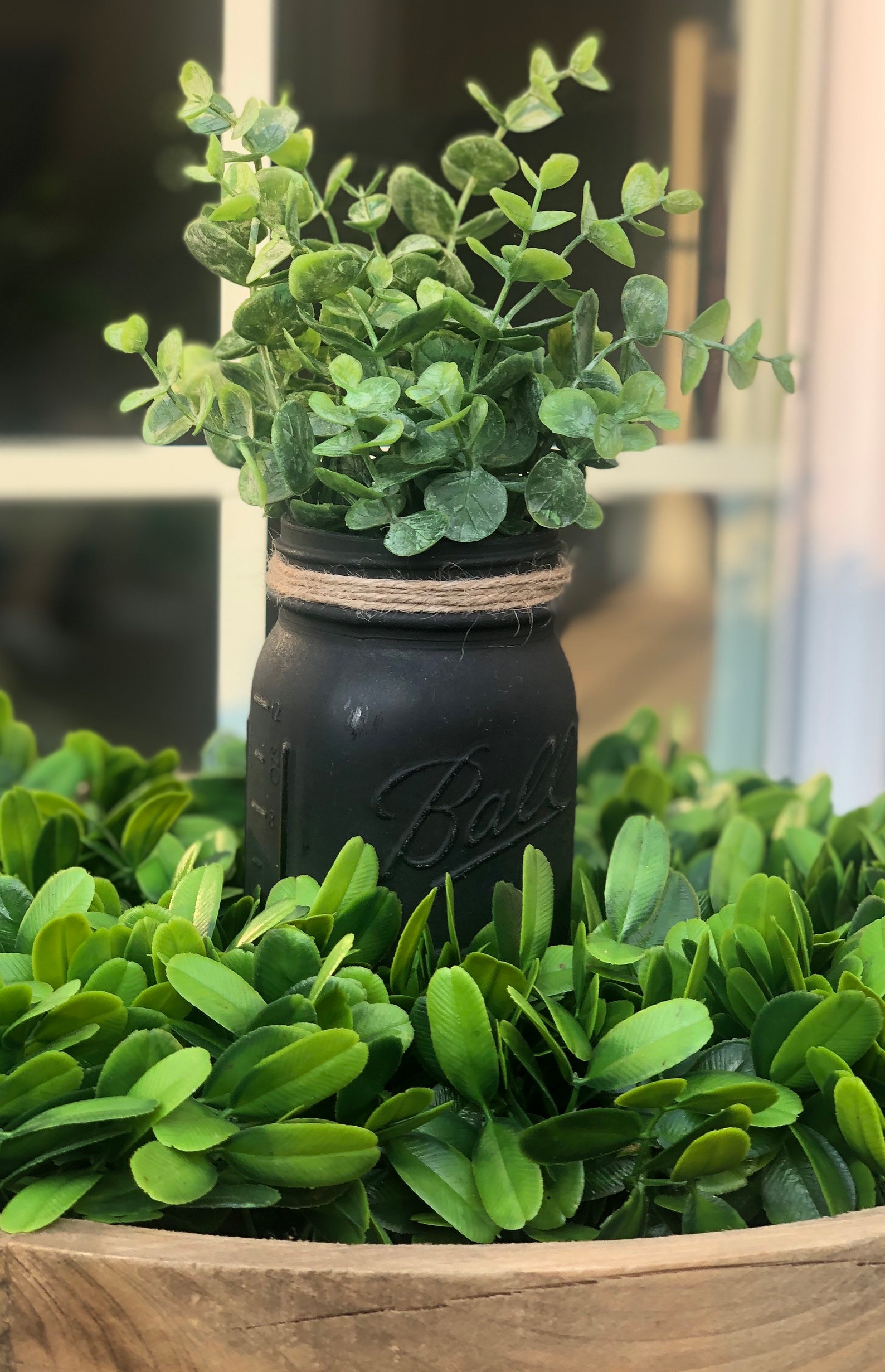 Modern Farmhouse Mason Jar Vase Black Vase With Eucalyptus Etsy