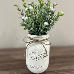 Neutral table decor| Mason Jar Vase | modern farmhouse decor | artificial floral vase| bridal centerpiece | event flowers| baby shower