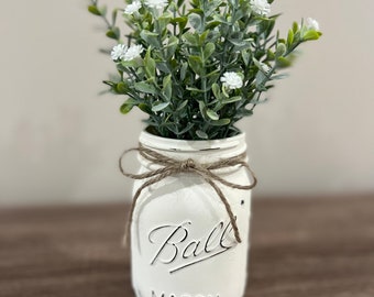 Neutral table decor| Mason Jar Vase | modern farmhouse decor | artificial floral vase| bridal centerpiece | event flowers| baby shower